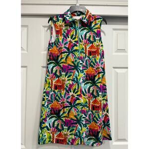 Papagallo Shift Dress Sleeveless Tropical Print Womens Small Preppy Coas…